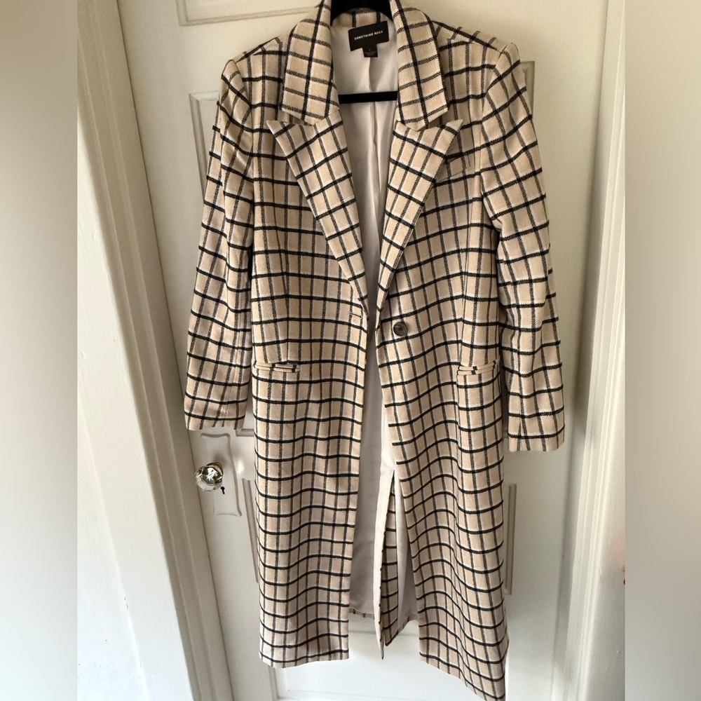 Plaid Tan and Navy Women's Coat